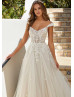 Cap Sleeves Beaded Ivory 3D Lace Tulle Fashion Wedding Dress